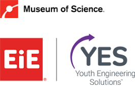 Logos of Museum of Science, EiE, and YES Youth Engineering Solutions on a white background
