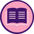 Icon of an open book on a pink background