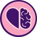 Icon with a purple heart and brain on a pink background