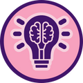 Light bulb icon with a brain inside on a pink background