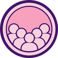 Icon of a group of people inside a circle with a pink background