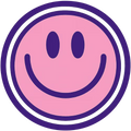 Pink smiley face with a purple outline