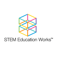 Logo of STEM Education Works with colorful geometric design on a white background